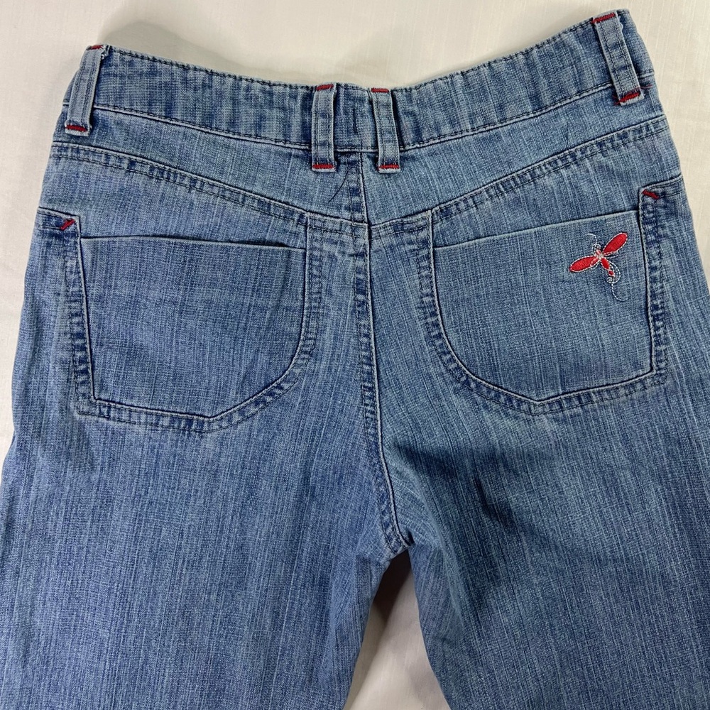 Dragonfly Embroidered Flare Blue Girls Jeans 14R with Adjustable Waist Band